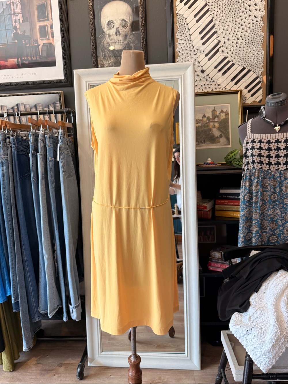 Calvin Klein Sleeveless Mock Neck Mini Dress in Mustard